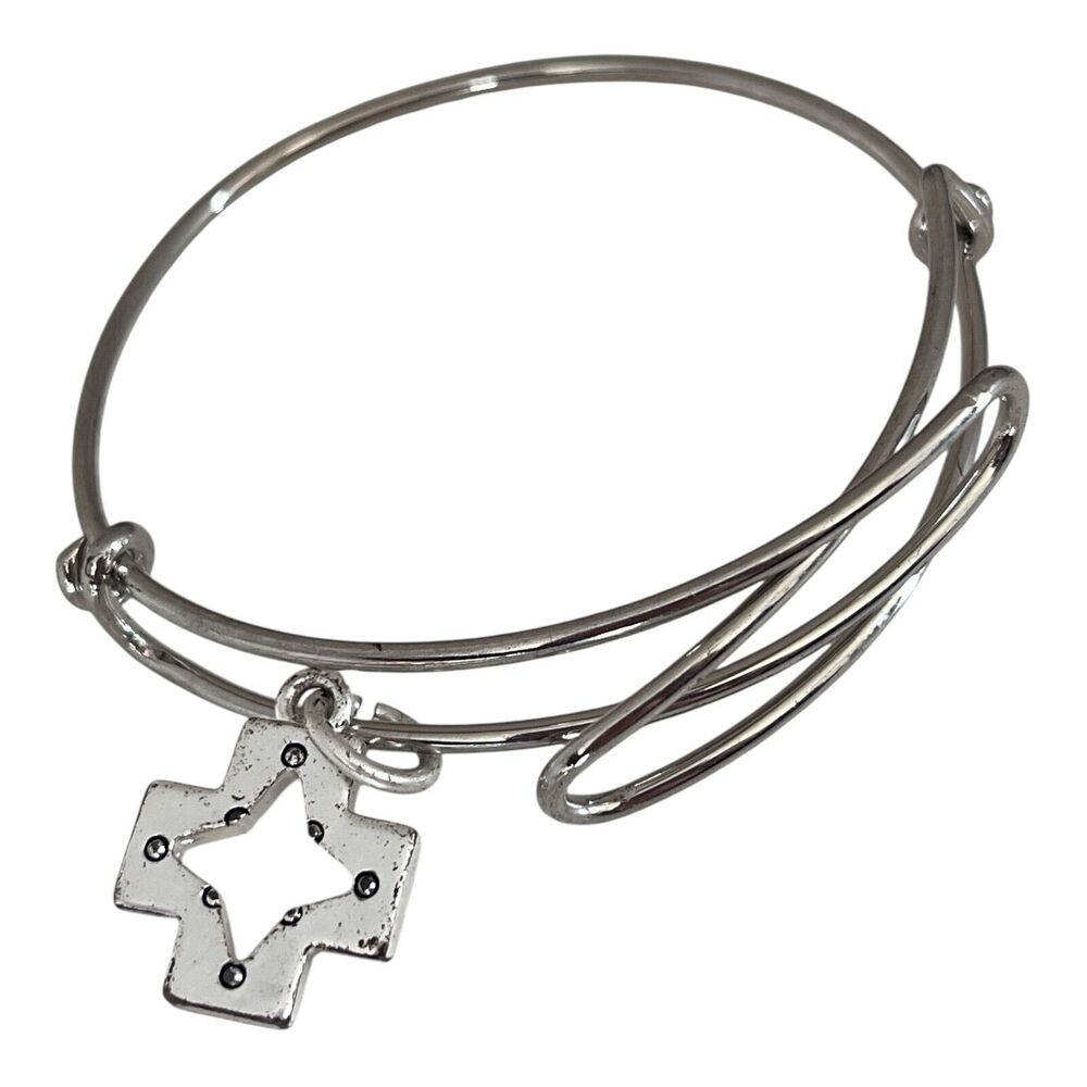New Cross Charm Bracelet Bangle Silver Tone Religious Jewelry - 10T